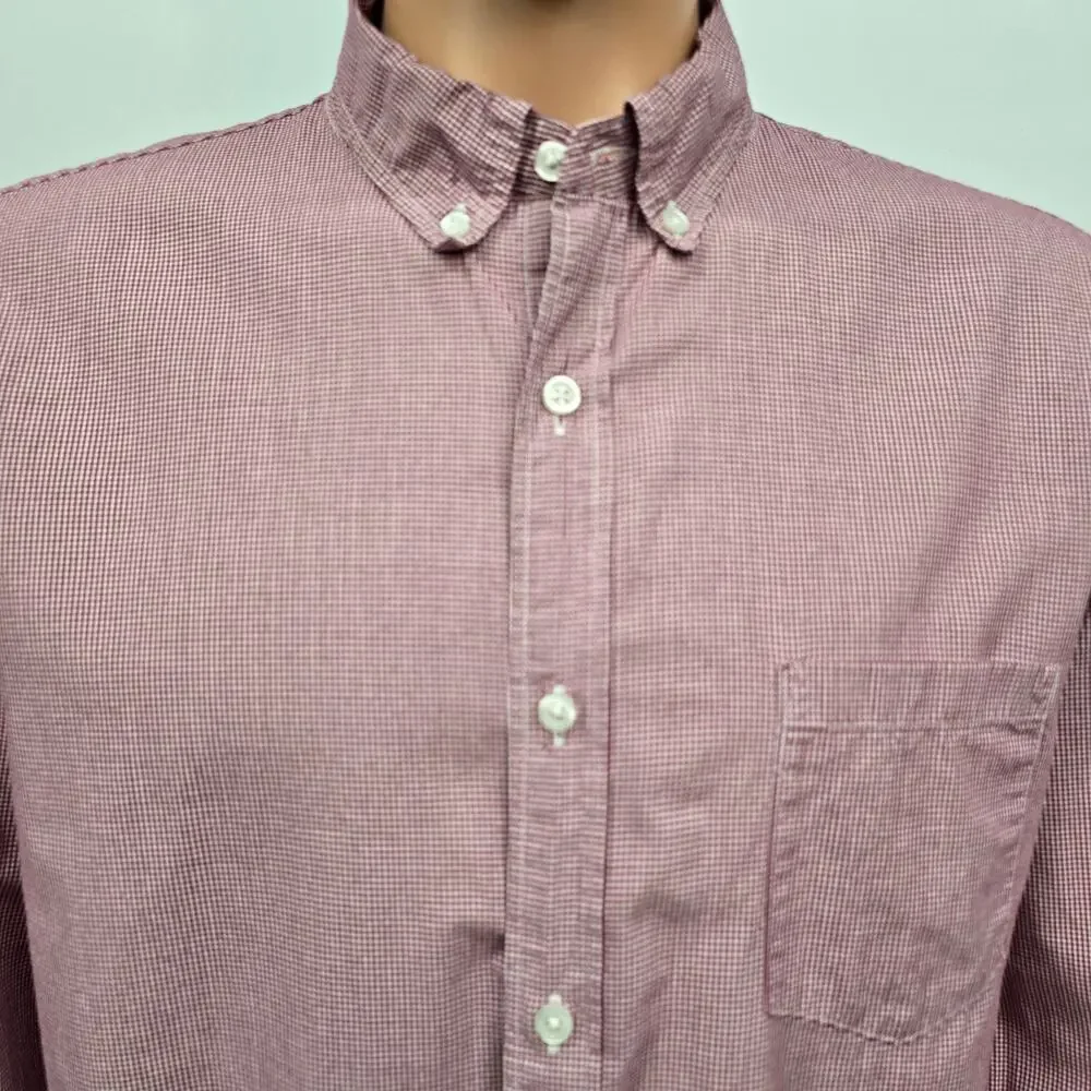 J. Crew Shirt Men XL Micro / Mini Red Gingham Check Long Sleeve Button down